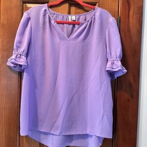 Cato Blouse Top Women’s Large Lilac Lavender Purple Ruffle Sleeve V Neck Shirt